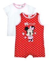Compleu bebe fete, tricou si salopeta, Minnie Disney, bumbac, fete, alb cu rosu